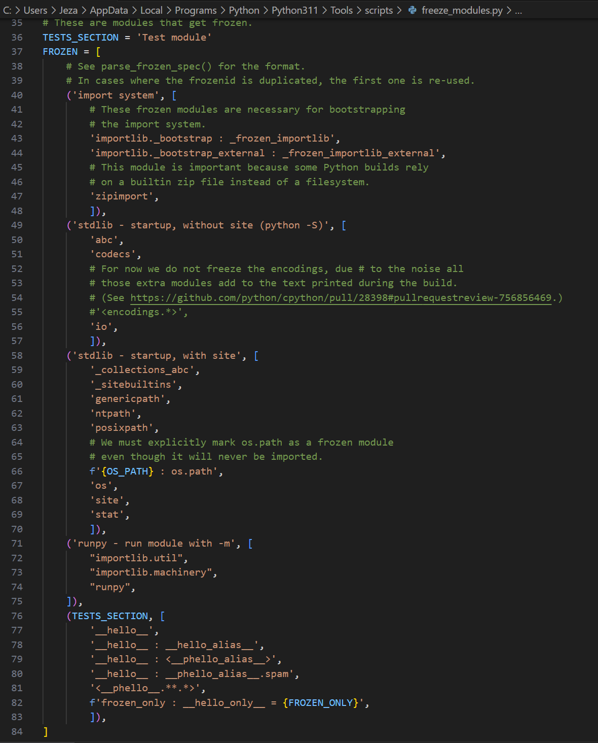 `freeze_modules.py`脚本里面列举了需要冻结的内置模块